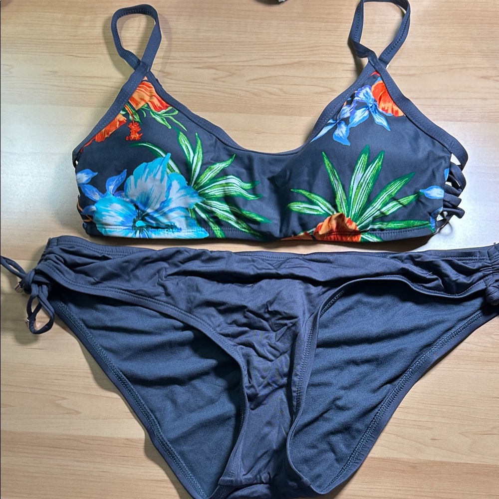 Kona Sol Tropical Floral Bikini Set - Gray and Multicolor